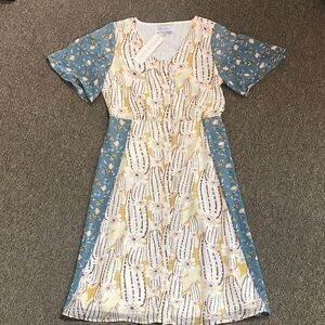 Blue and Cream Floral Midi Dress